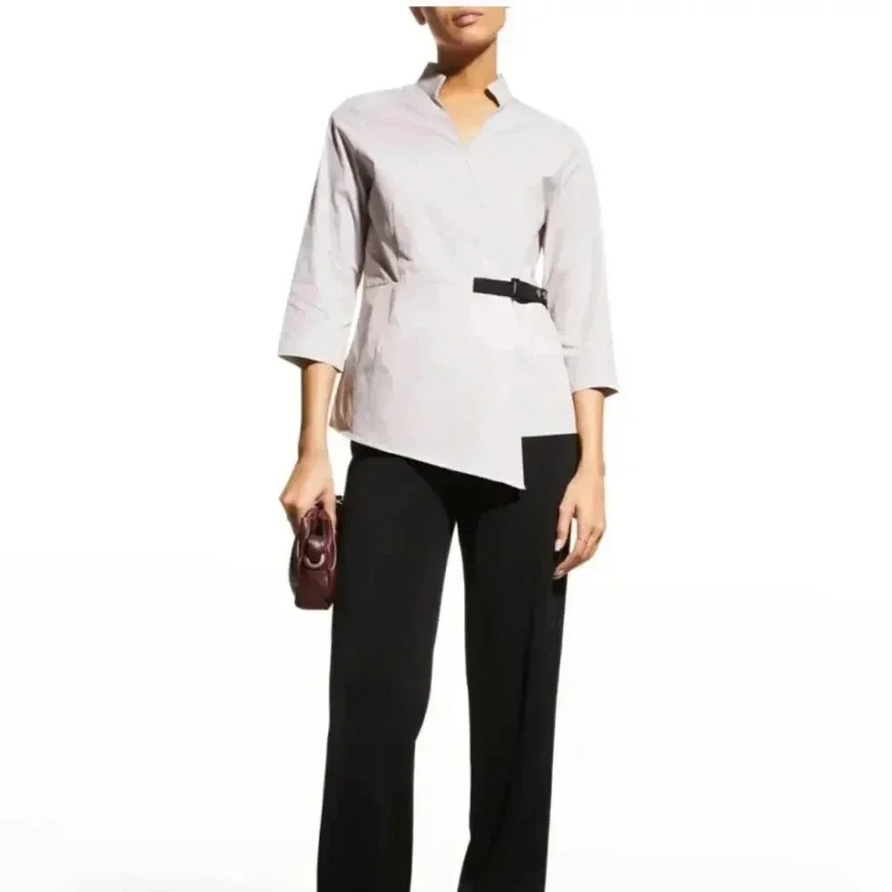 NWT Misook Pinstripe Asymmetric Wrap Blouse size Small
